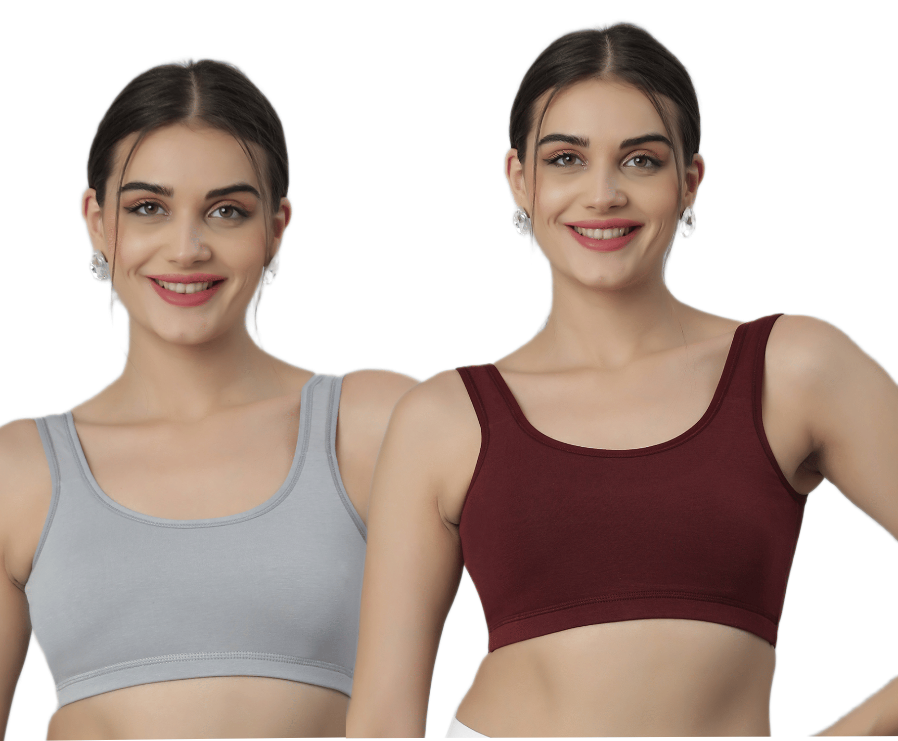     			LUXORA Pack of 2 Lycra Non Padded Sports Bra For Women ( Grey,Wine )