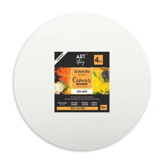     			Little Birdie Canvas Board for Painting - Round 12inch Dia 230gsm 2mm Thick 4pcs|100% Cotton Canvas Double Primed With Acid Free Acrylic Gesso | for Acrylic, Oil, Watercolor Painting | Suitable for Artists, Students & Beginners