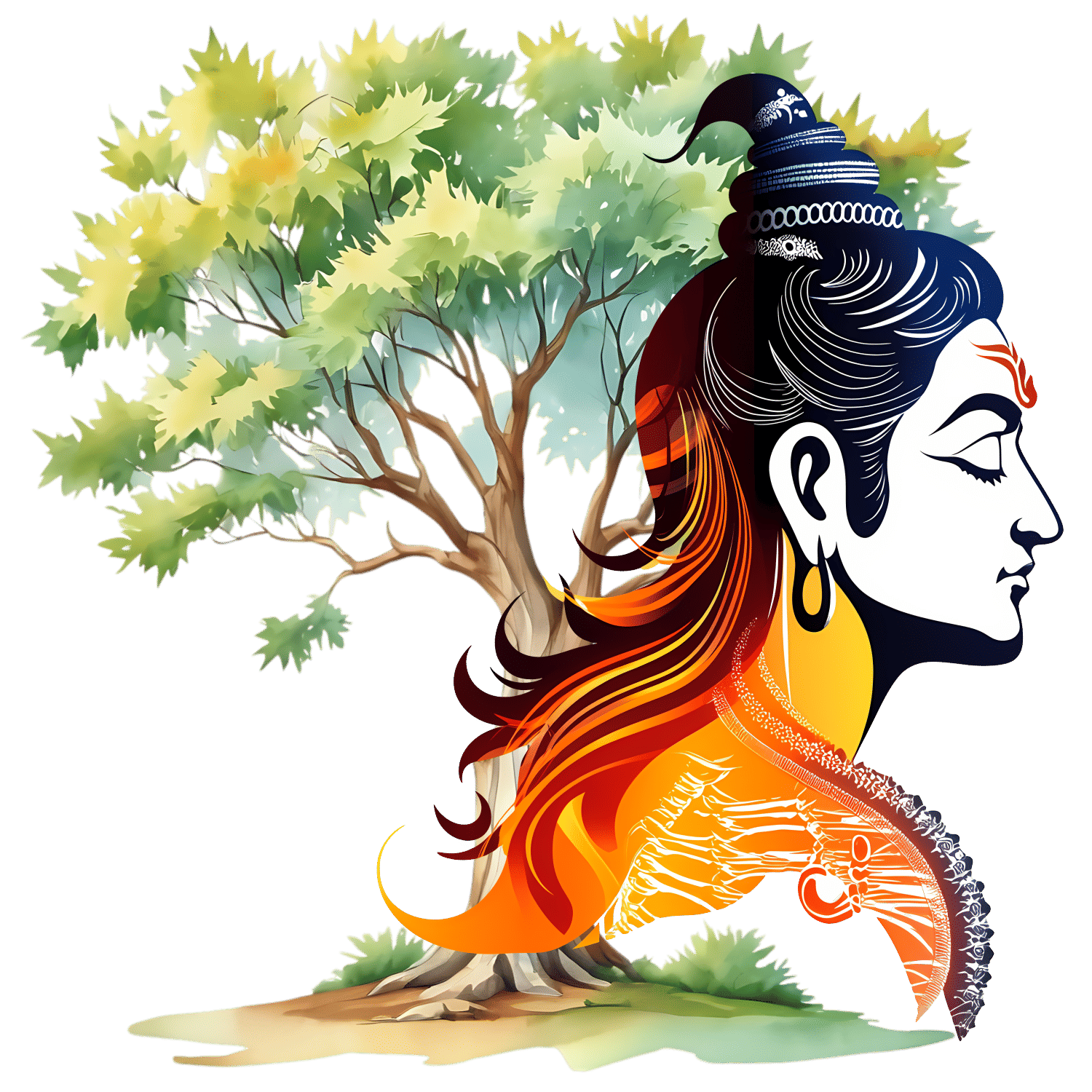     			Lord Shiva with Tree Art 18x18 Inches Vinyl Wall Sticker