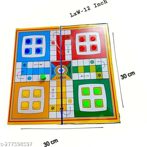     			Ludo and Snake and Ladder Board Game | 12 Inch Play Board With Dice & 4 Color Goti | Ludo Game | Saap Seedhi Travel Board Game for 5 Years and up Multicolor Pack of 1 -LxB- 12x12 Inch
