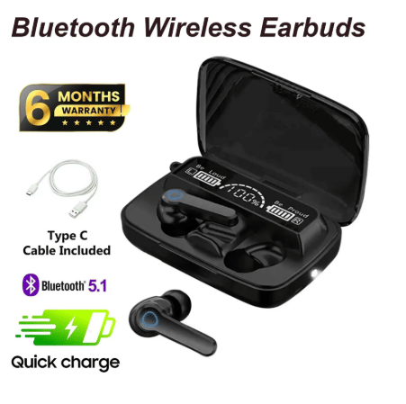     			M19 Bluetooth True Wireless (TWS) In Ear 20 Hours Playback Fast charging,Powerfull bass IPX4(Splash & Sweat Proof) Black