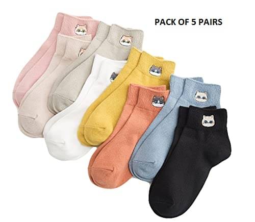     			MITSURU Pack of 5 Women's Cotton Ankle Length Socks ( Multicolor )