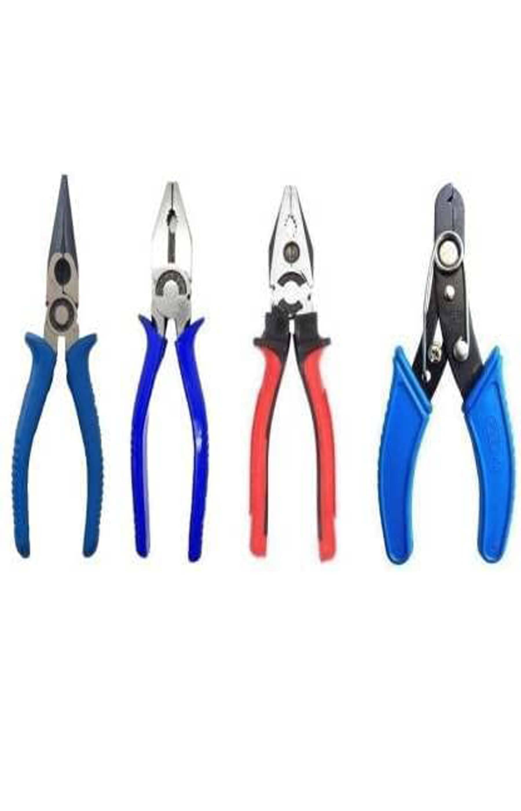     			MS AGROTECH Hand Tool Combo House Hold Tools 1 Lineman plier blue, 1 diagonal multipurpose grip Plier, 1 Needle Nose Plier And Wire Cutter Hand Tool Kit (4 Tools)