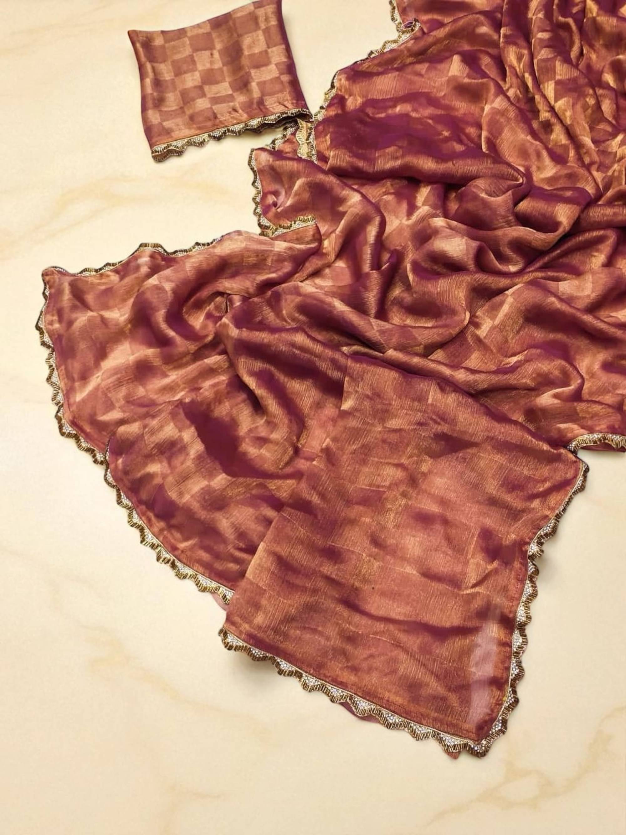Madhav Art Chiffon Solid Regular Saree With Unstitched Blouse Piece ( Rust ) Madhav Art Chiffon Solid Regular Saree With Unstitched Blouse Piece ( Rust )