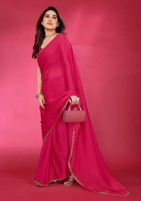 Madhav Art Chiffon Solid Regular Saree With Unstitched Blouse Piece ( Pink ) Madhav Art Chiffon Solid Regular Saree With Unstitched Blouse Piece ( Pink )