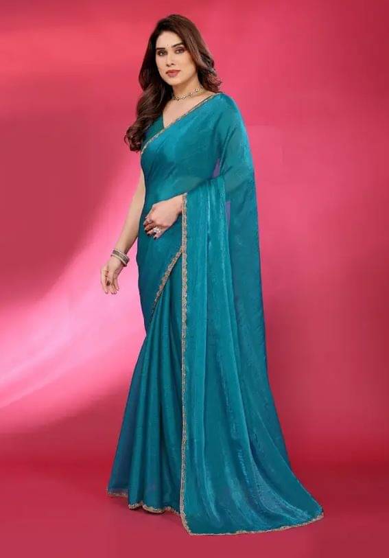 Madhav Art Chiffon Solid Regular Saree With Unstitched Blouse Piece ( Teal ) Madhav Art Chiffon Solid Regular Saree With Unstitched Blouse Piece ( Teal )