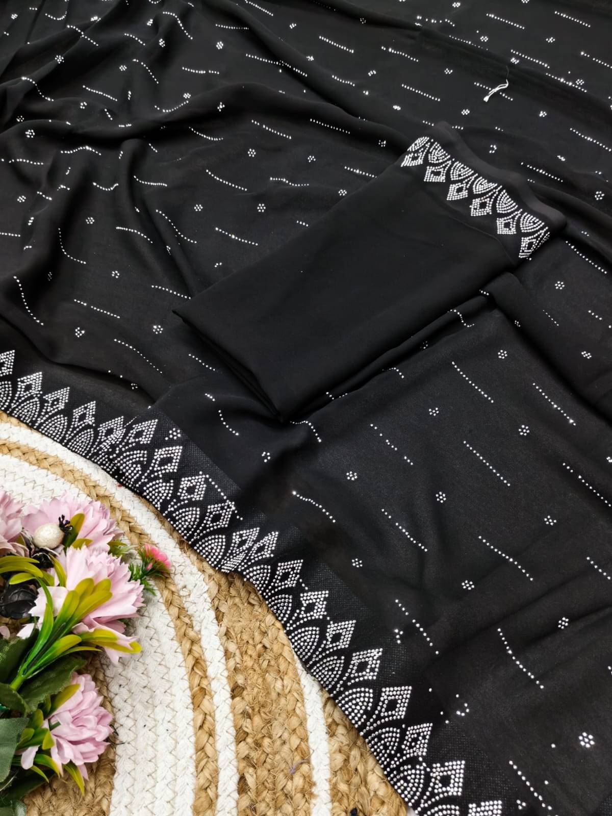 Madhav Art Georgette Embellished Regular Saree With Unstitched Blouse Piece ( Black ) Madhav Art Georgette Embellished Regular Saree With Unstitched Blouse Piece ( Black )