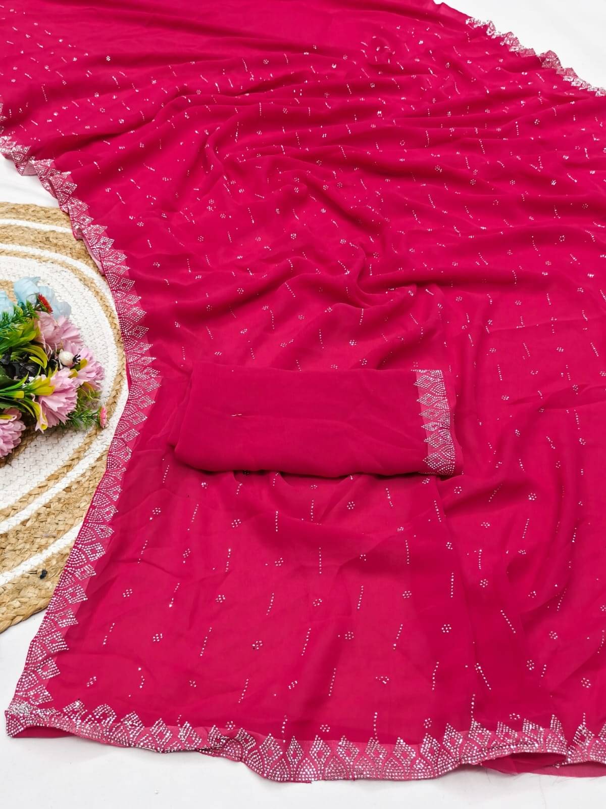 Madhav Art Georgette Embellished Regular Saree With Unstitched Blouse Piece ( Pink )     			Madhav Art Georgette Embellished Regular Saree With Unstitched Blouse Piece ( Pink )