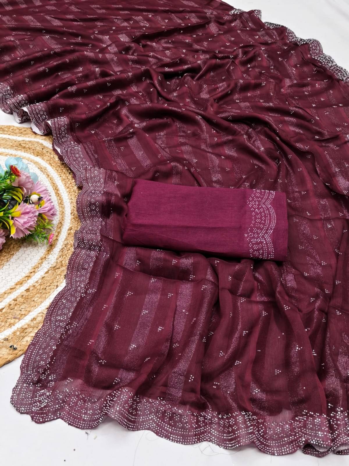     			Madhav Art Georgette Embellished Regular Saree With Unstitched Blouse Piece ( Maroon )