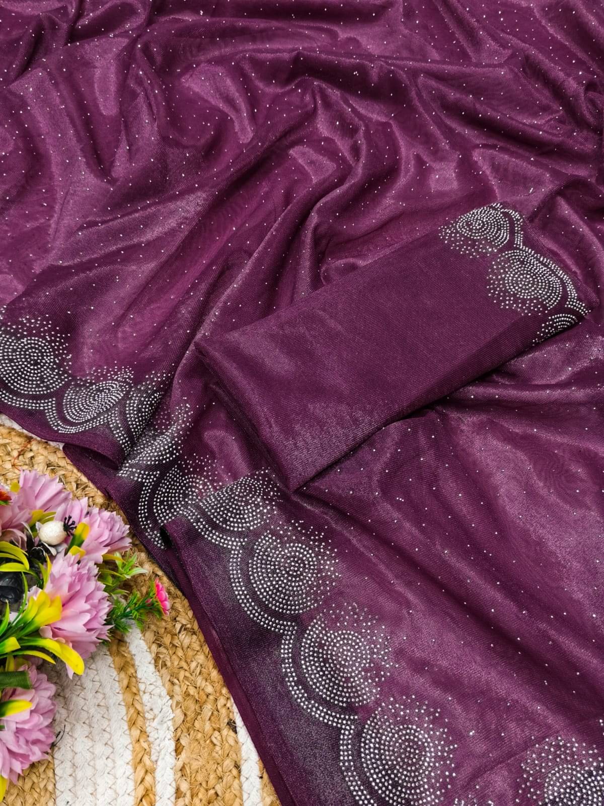     			Madhav Art Net Embellished Regular Saree With Unstitched Blouse Piece ( Purple )