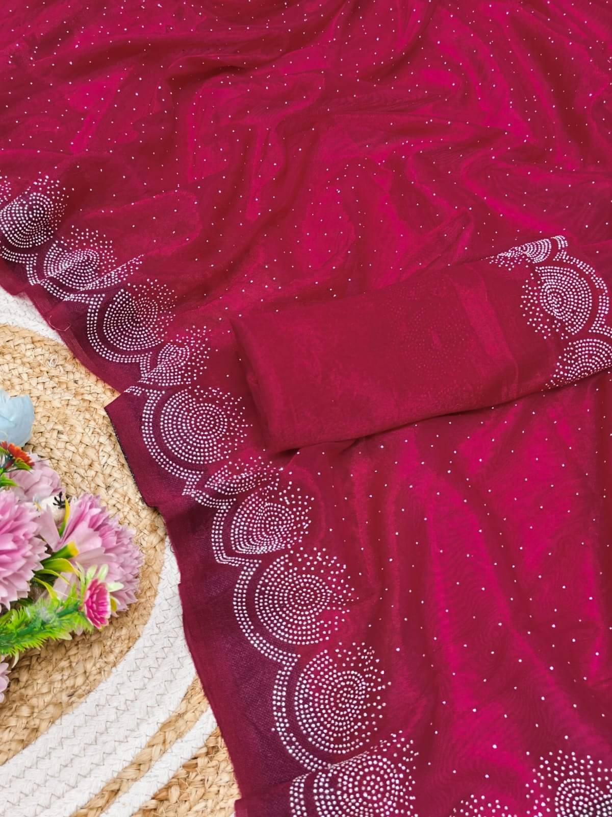     			Madhav Art Net Embellished Regular Saree With Unstitched Blouse Piece ( Pink )