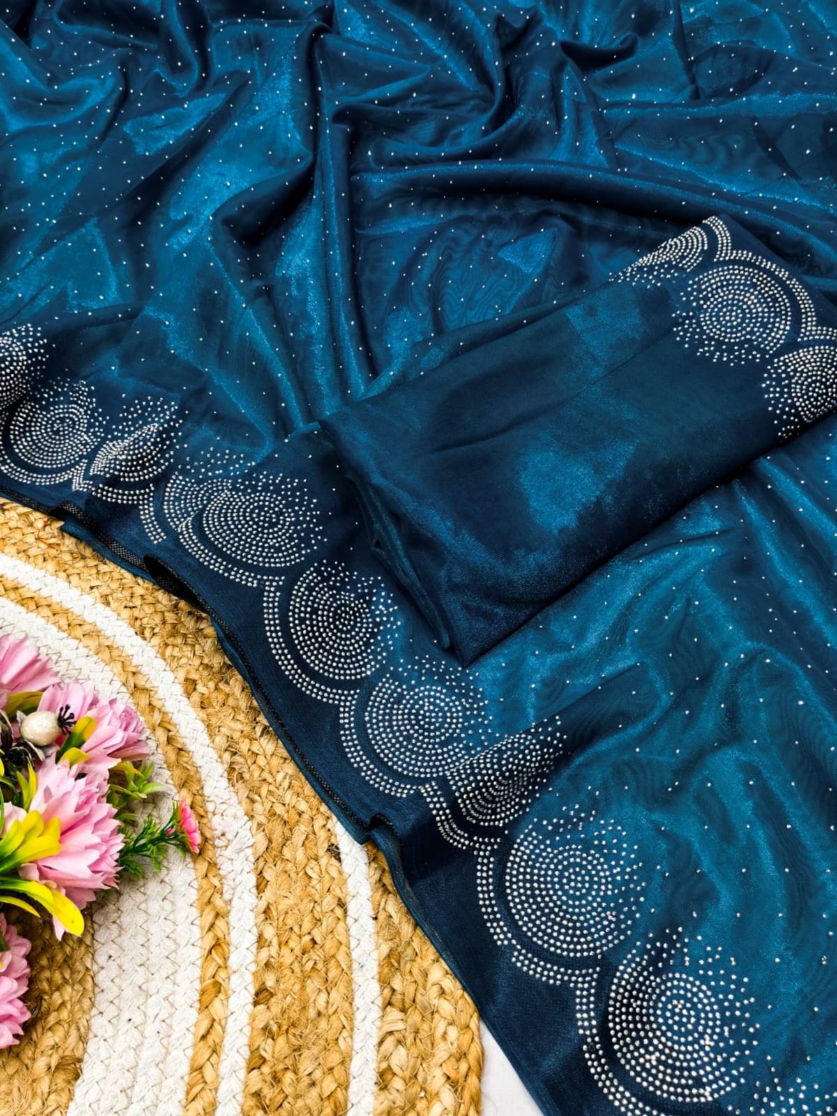     			Madhav Art Net Embellished Regular Saree With Unstitched Blouse Piece ( Teal )