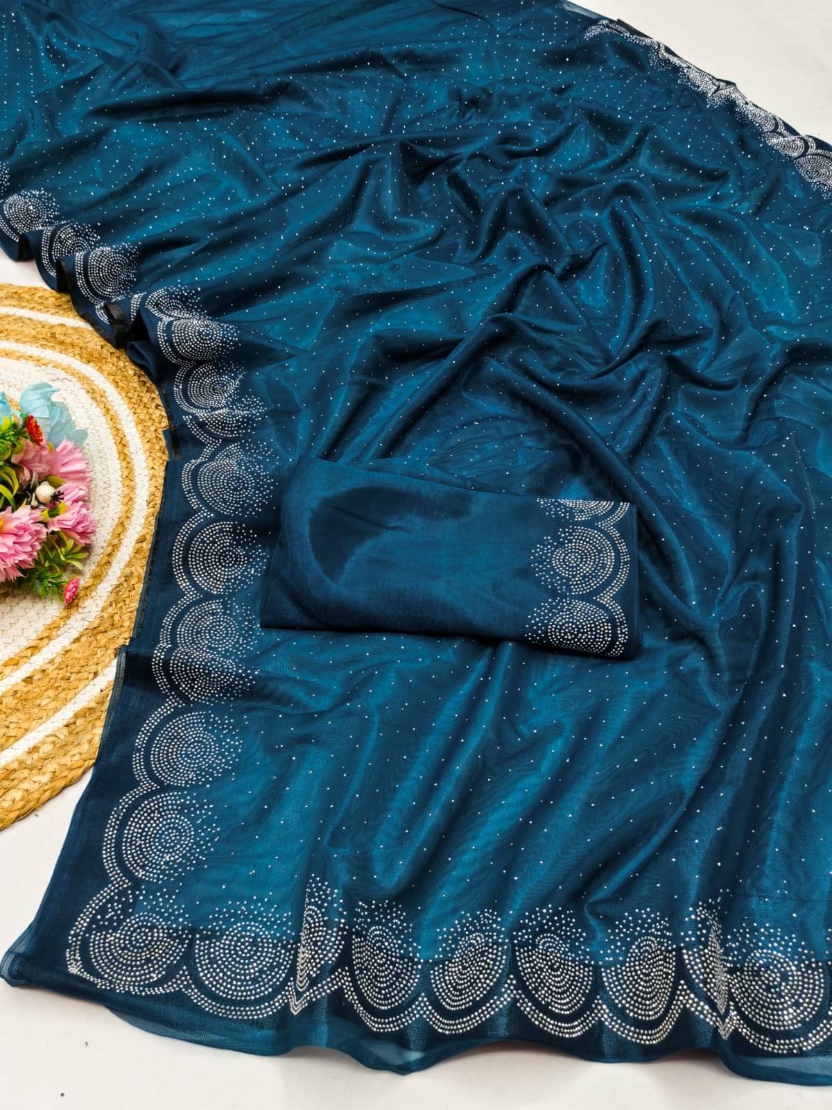 Madhav Art Net Embellished Regular Saree With Unstitched Blouse Piece ( Teal ) Madhav Art Net Embellished Regular Saree With Unstitched Blouse Piece ( Teal )