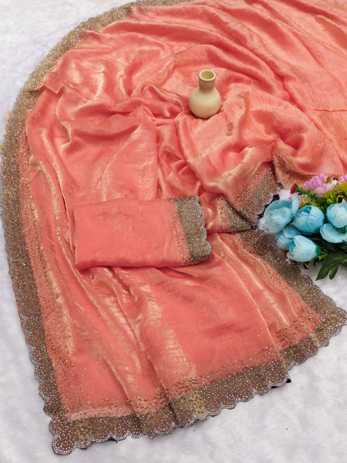     			Madhav Art Silk Embellished Regular Saree With Unstitched Blouse Piece ( Peach )