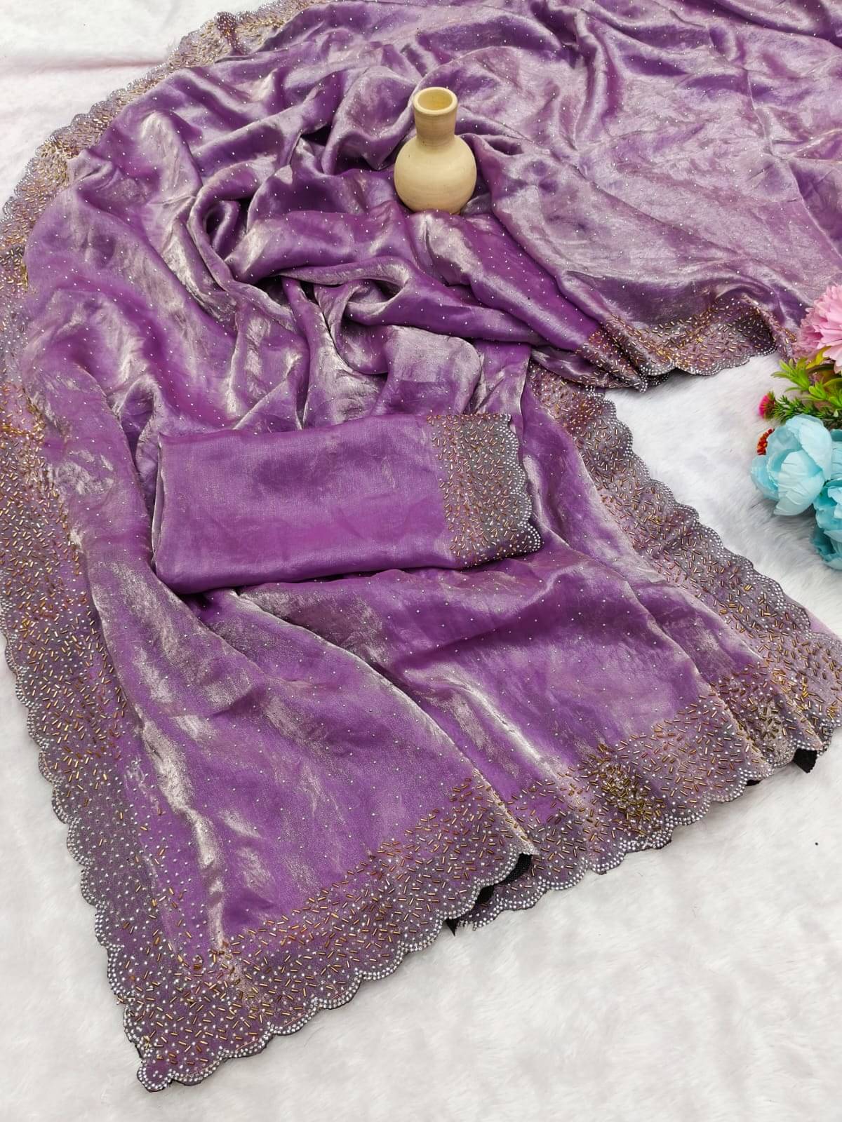     			Madhav Art Silk Embellished Regular Saree With Unstitched Blouse Piece ( Lavender )