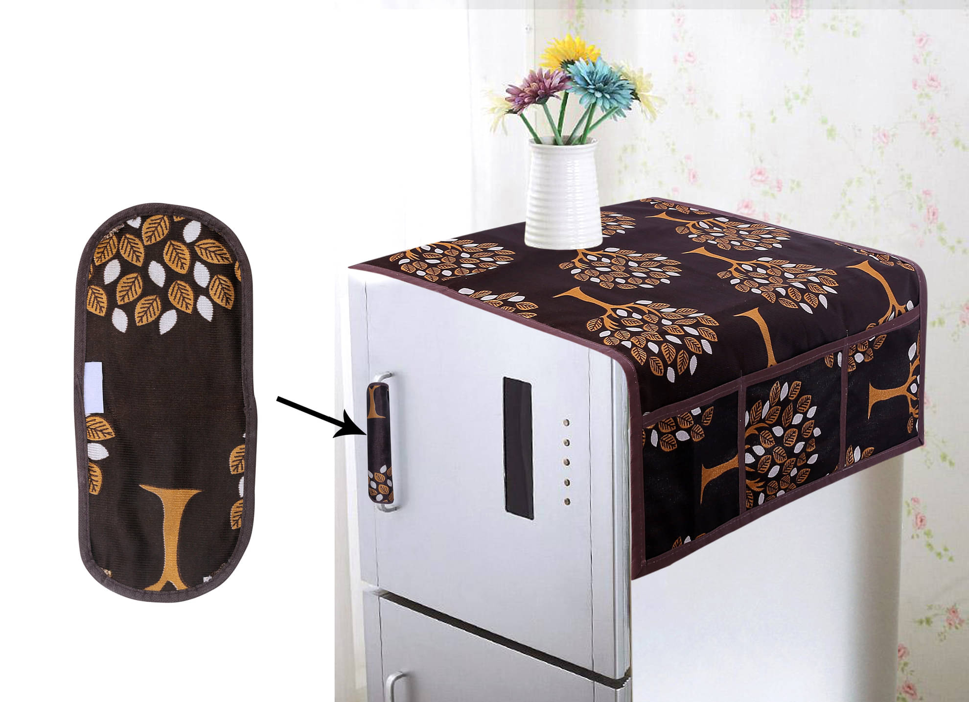     			Omkar Manufacturers Polyester Floral Printed Top Cover ( 99 54 ) Pack of 1 - Brown
