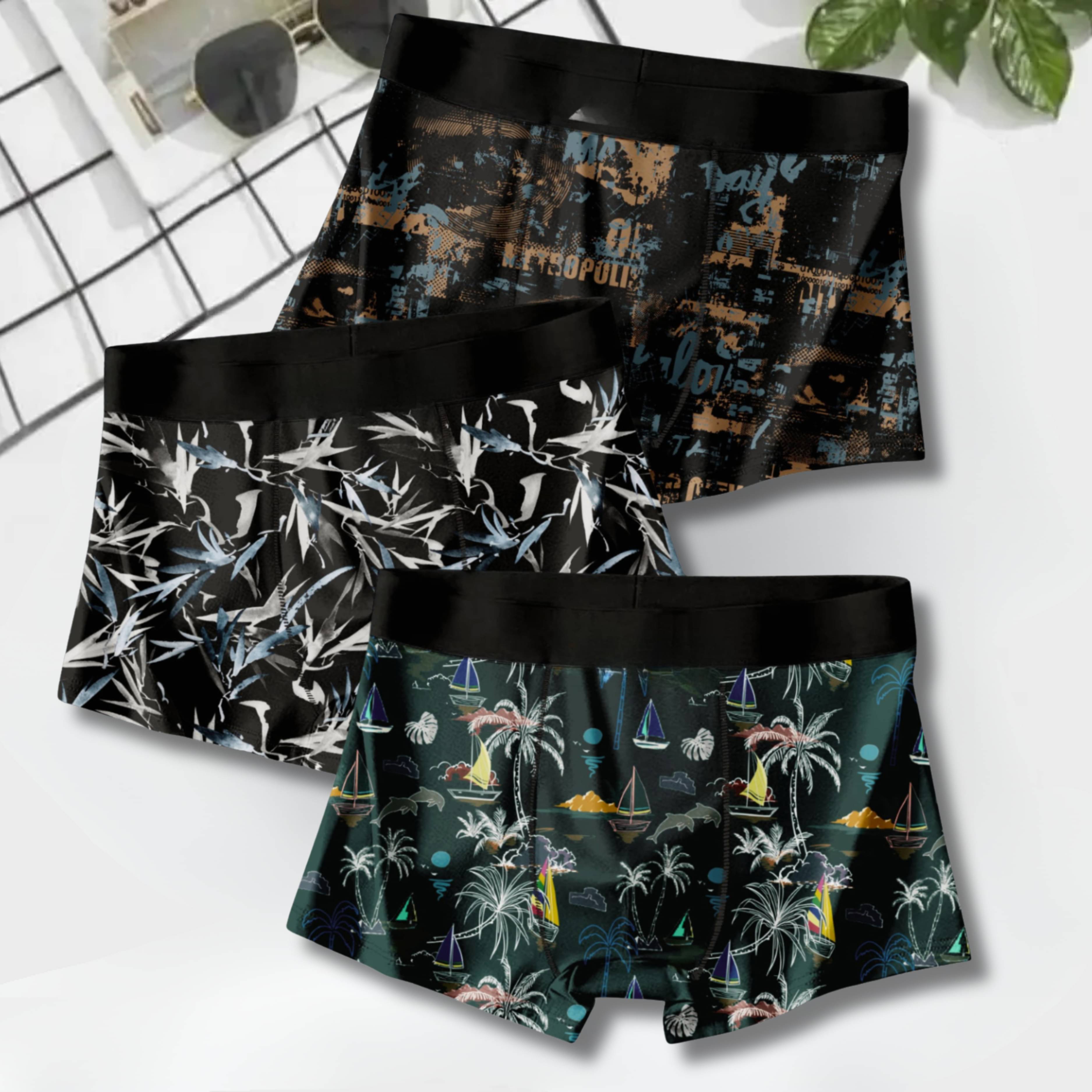 PANICIA Pack of 3 Nylon Trunks For Men's ( Multicolor2 ) PANICIA Pack of 3 Nylon Trunks For Men's ( Multicolor2 )
