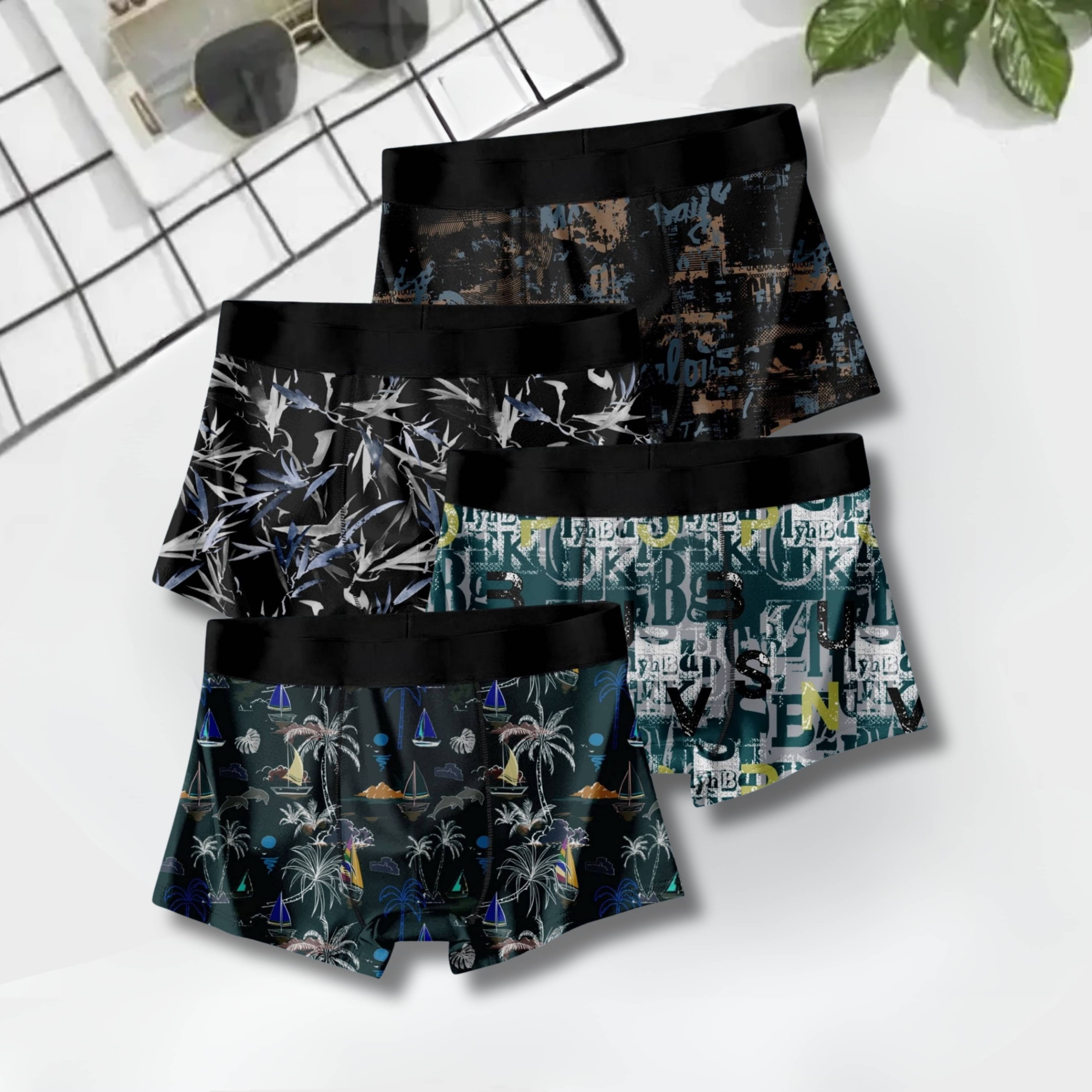 PANICIA Pack of 4 Nylon Trunks For Men's ( Multicolor3 ) PANICIA Pack of 4 Nylon Trunks For Men's ( Multicolor3 )