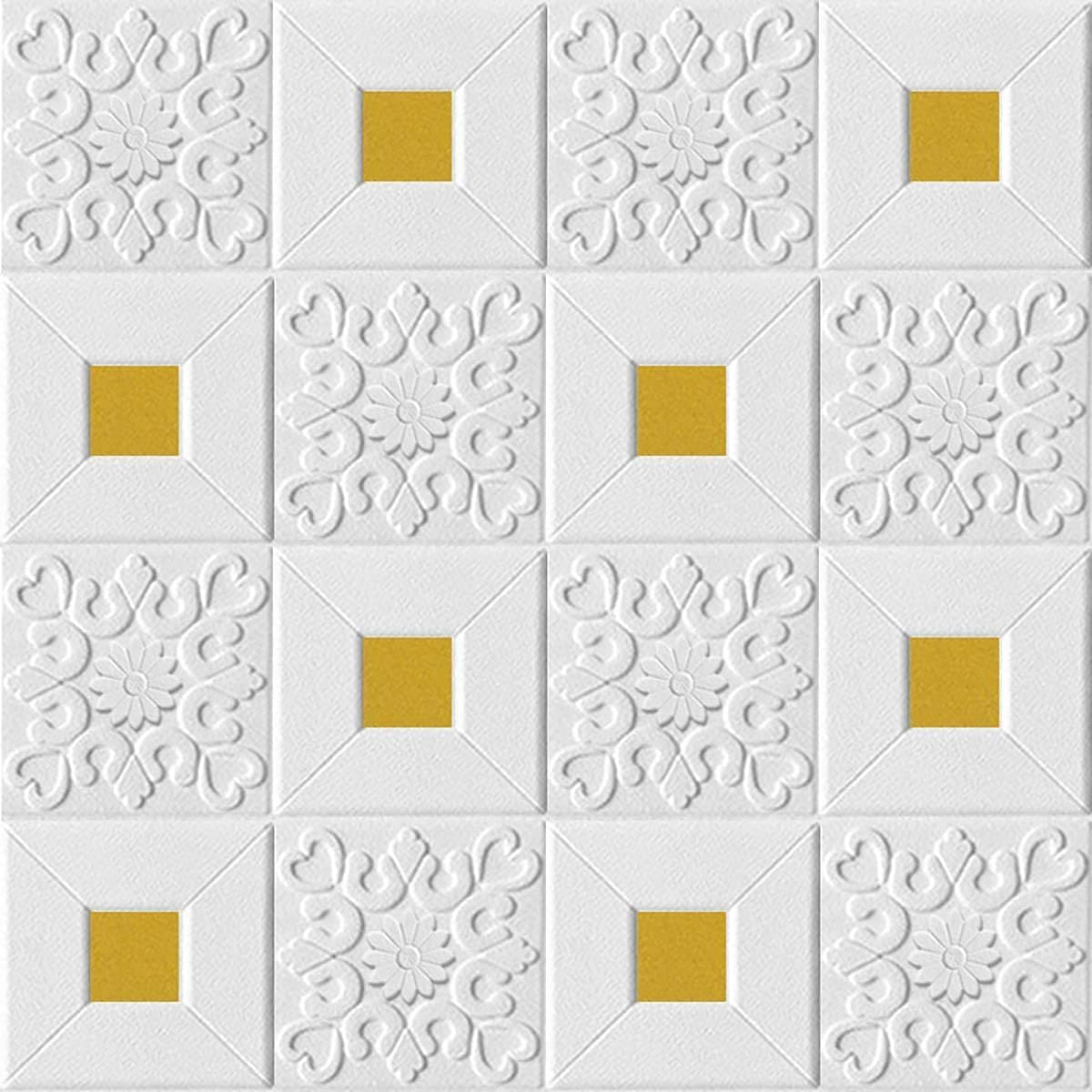     			PRIMIYAR 3D White And Gold Brick Wallpaper for Wall PE Foam Wall Stickers Self Adhesive DIY Wall Decor (70 x 70cm, Appx. 5.3Sq Feet) (Art Decoration, 1)