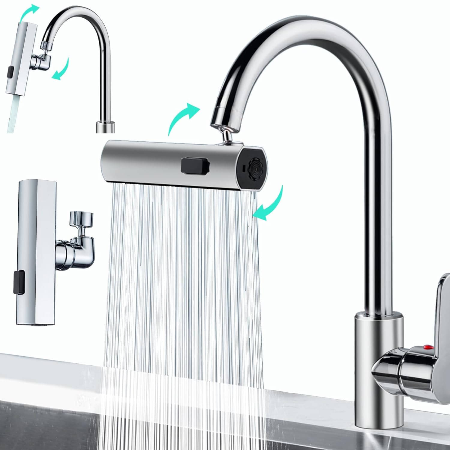     			PRIMIYAR 4 in 1 Multifunctional Bathroom Faucet with Pull Down Sprayer, Smart Water Faucet with 4 Modes, Rotatable & Extendable Sink Tap, Splash Proof Bathroom Vanity Faucet, Multi-Function Tap