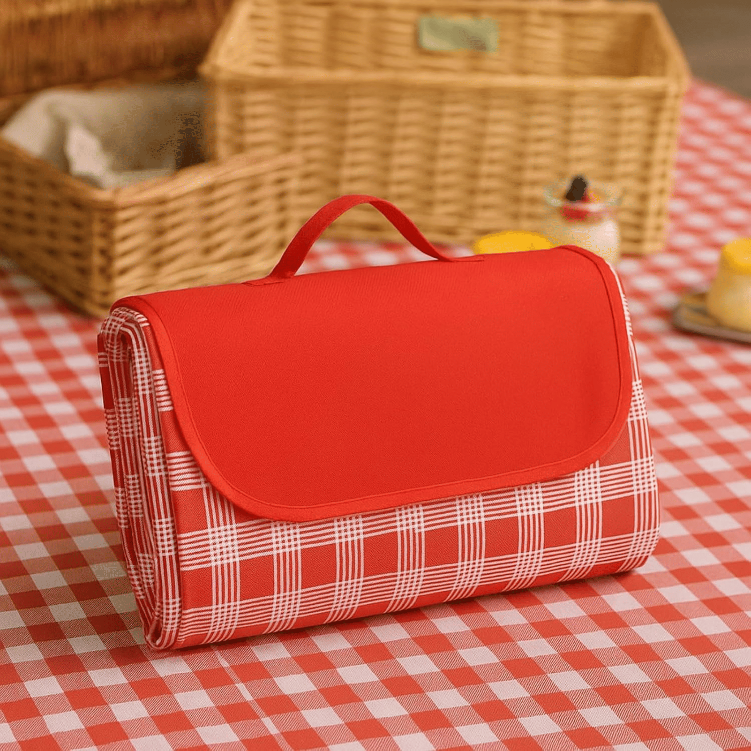     			Picnic Blanket Portable Beach Mat Waterproof Outdoor Blanket with Handle Lightweight & Foldable for Camping, Beach,Travel & Hiking (Red)