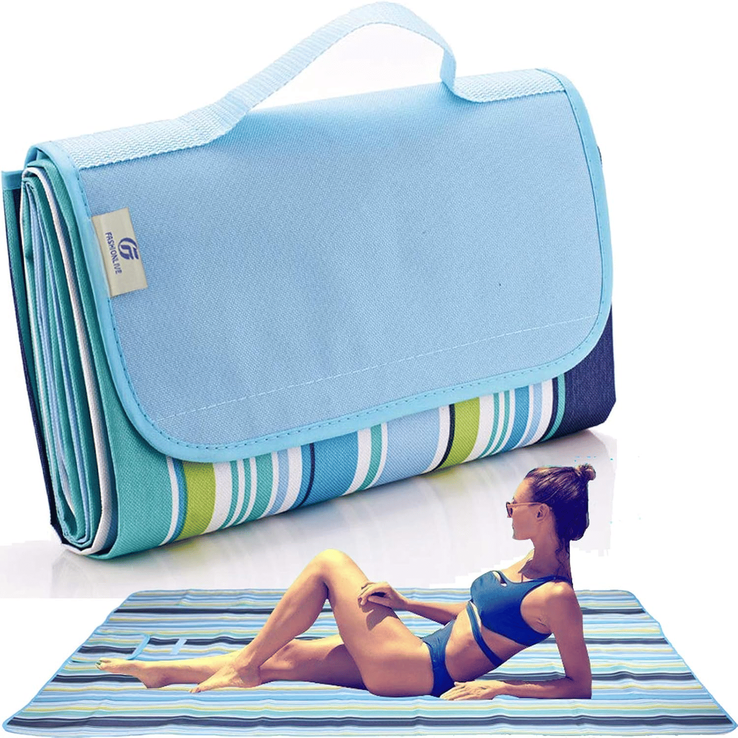     			Picnic Blanket Portable Beach Mat Waterproof Outdoor Blanket with Handle Lightweight & Foldable for Camping, Beach,Travel & Hiking (Blue)