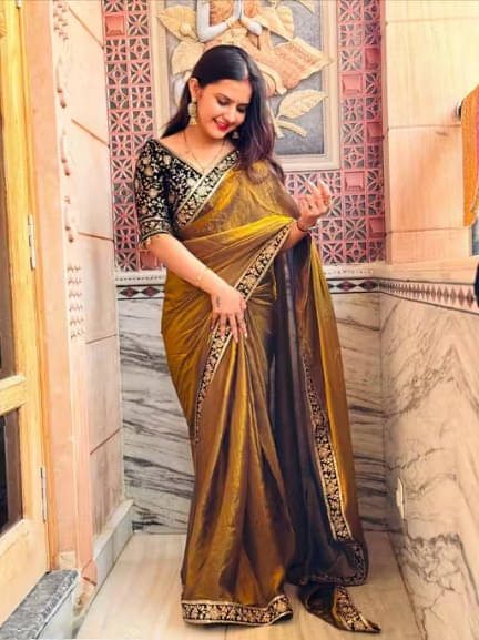     			Prazvika Chiffon Embroidered Chanderi saree With Unstitched Blouse Piece ( Gold )