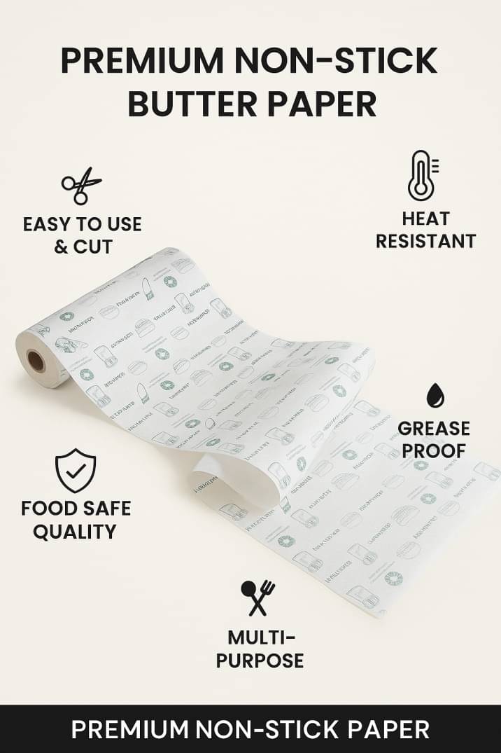 Premium Non-Stick Butter Paper Roll for Baking, Wrapping & Cooking – Greaseproof, Heat Resistant & Food Safe (Multi-Purpose Kitchen Use) 1kg Premium Non-Stick Butter Paper Roll for Baking, Wrapping & Cooking – Greaseproof, Heat Resistant & Food Safe (Multi-Purpose Kitchen Use) 1kg
