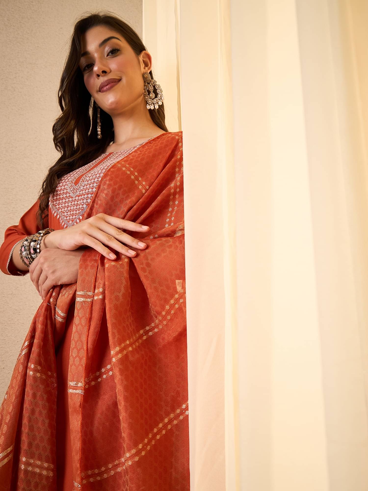 Royal Export Women Viscose Embroidered Straight Kurti With Pants ( Orange )     			Royal Export Women Viscose Embroidered Straight Kurti With Pants ( Orange )