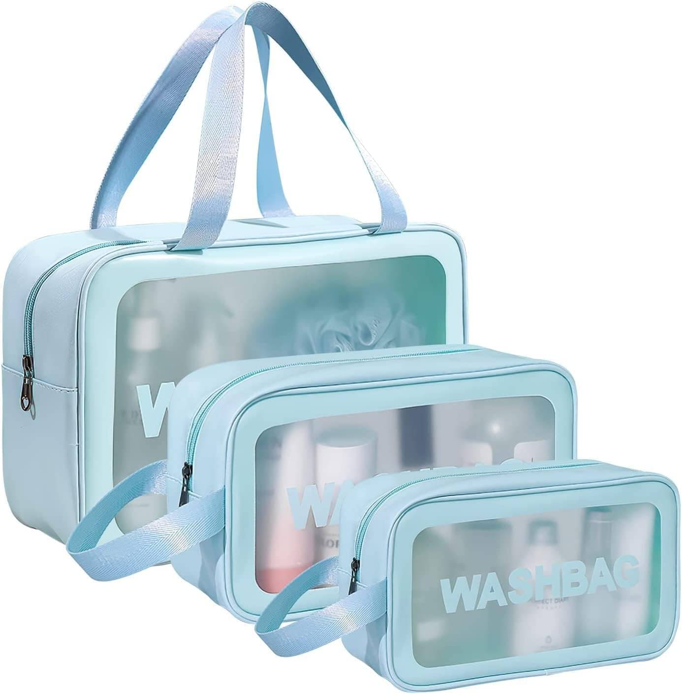 SCODELLA Light Blue Cosmetic Pouch, Make Up Bag For Set Of 3 SCODELLA Light Blue Cosmetic Pouch, Make Up Bag For Set Of 3