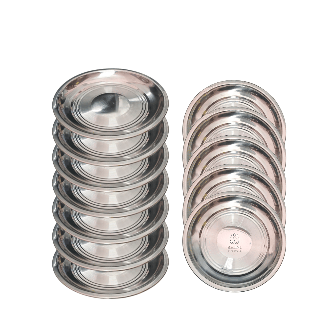     			SHINI LIFESTYLE 12 Pcs Stainless Steel Silver Quarter Plate