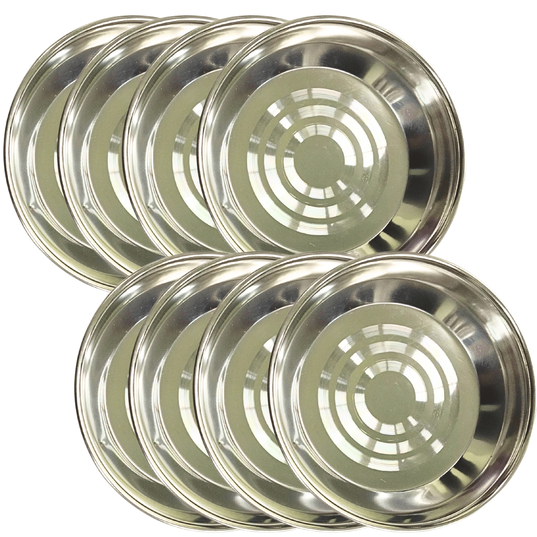 SHINI LIFESTYLE 8 Pcs Stainless Steel Silver Dessert Plate SHINI LIFESTYLE 8 Pcs Stainless Steel Silver Dessert Plate