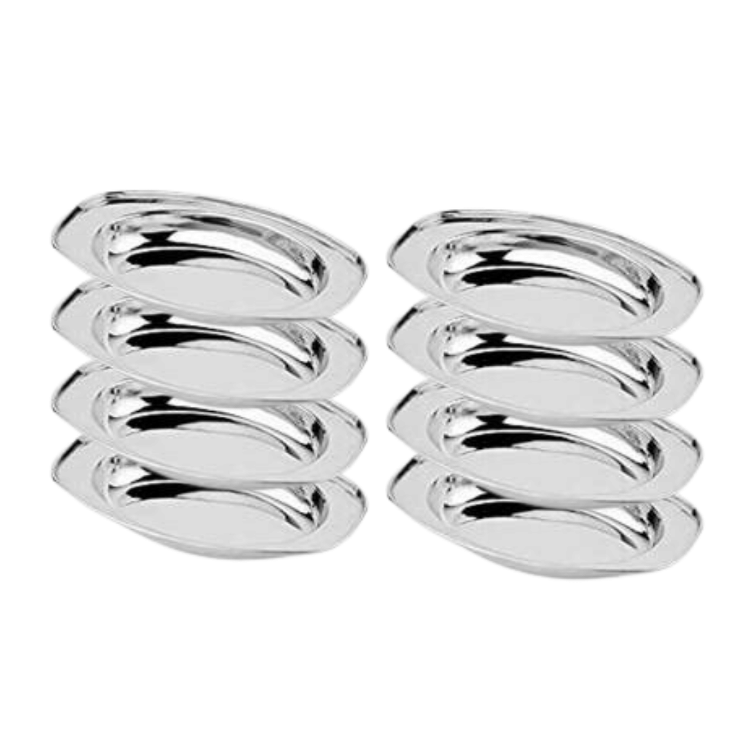     			SHINI LIFESTYLE 8 Pcs Stainless Steel Silver Rice Plate