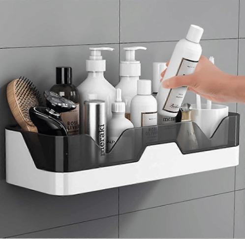     			Self Adhesive Storage Rack, Wall Mounted Plastic Shelf Organizer for Bathroom Accessories and Hardware (Pack of 1, White)