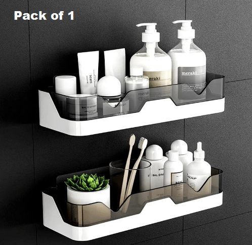 Self Adhesive Storage Rack, Wall Mounted Plastic Shelf Organizer for Bathroom Accessories and Hardware (Pack of 1, White) Self Adhesive Storage Rack, Wall Mounted Plastic Shelf Organizer for Bathroom Accessories and Hardware (Pack of 1, White)