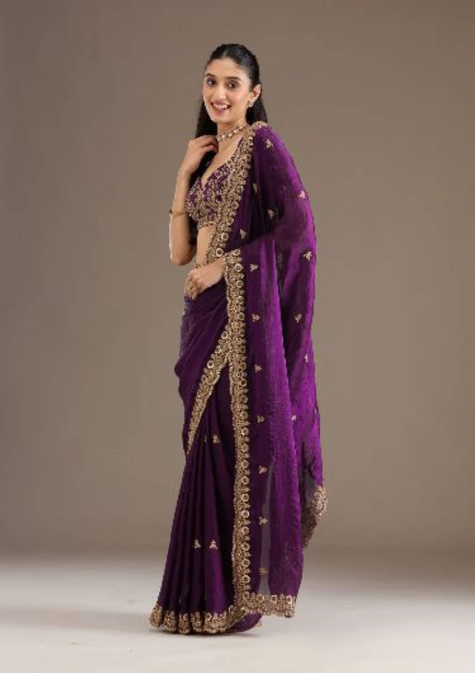 Shree Mahantam Cotton Blend Embroidered Banarasi saree With Unstitched Blouse Piece ( Purple ) Shree Mahantam Cotton Blend Embroidered Banarasi saree With Unstitched Blouse Piece ( Purple )