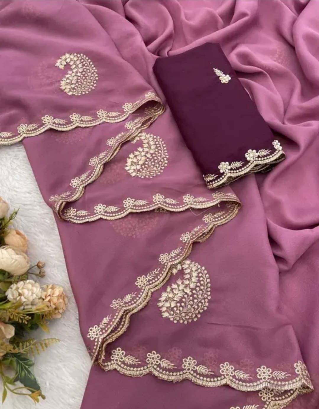 Shree Mahantam Georgette Embroidered Banarasi saree With Unstitched Blouse Piece ( Pink ) Shree Mahantam Georgette Embroidered Banarasi saree With Unstitched Blouse Piece ( Pink )