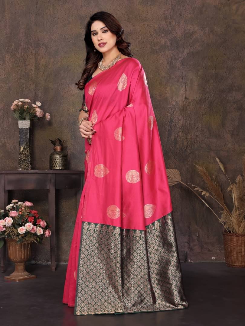     			Shree Sai Enterprise Bangalore Silk Solid Regular Saree With Stitched Blouse ( Pink )