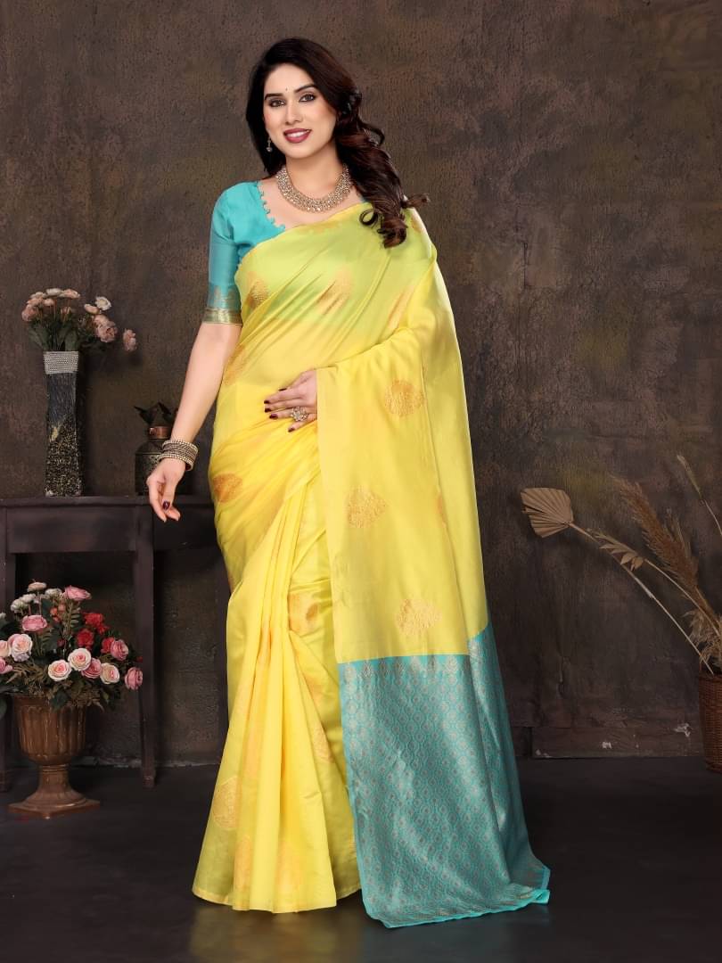     			Shree Sai Enterprise Bangalore Silk Solid Regular Saree With Stitched Blouse ( Yellow )