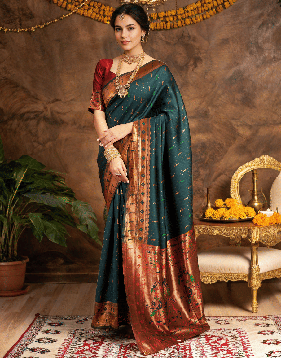     			Sindharat Fashion Cotton Silk Woven Paithani Sarees With Unstitched Blouse Piece ( Multicolor 6 )