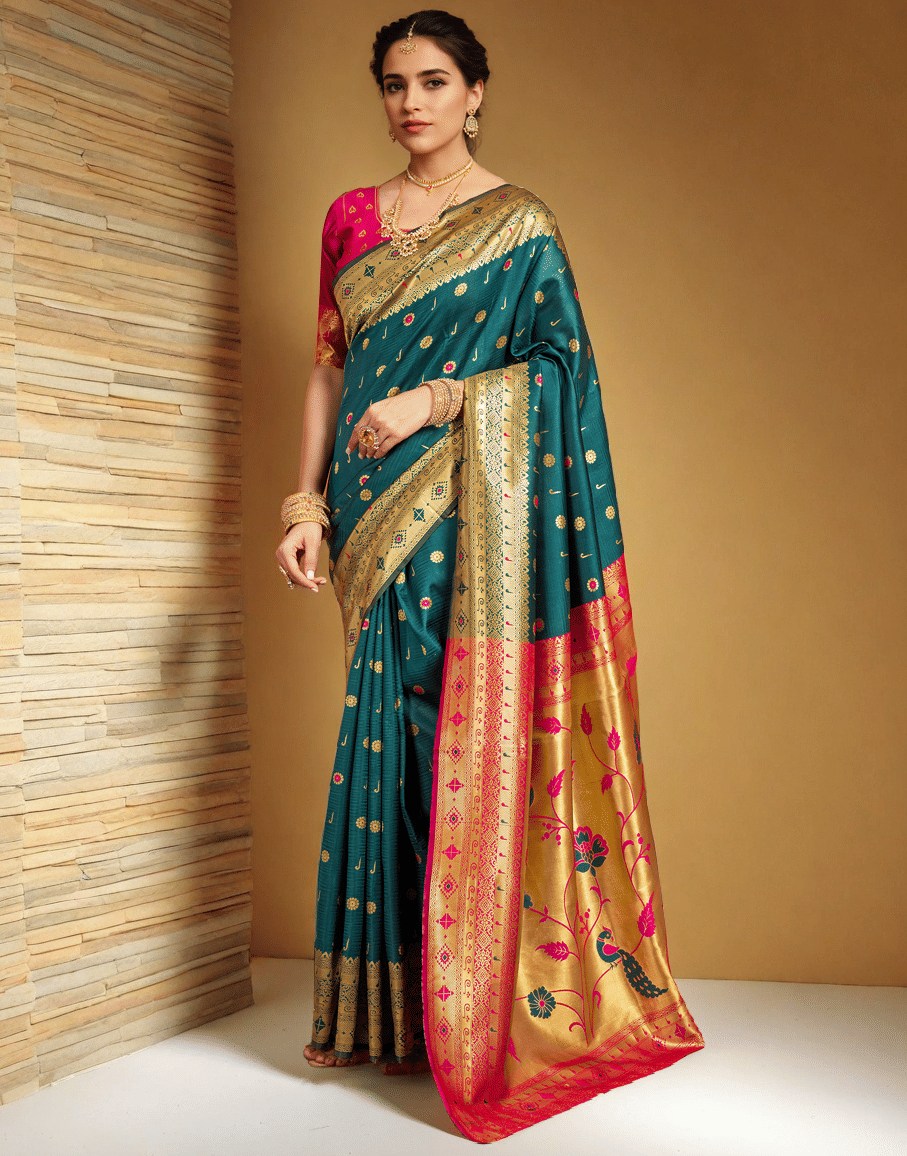     			Sindharat Fashion Cotton Silk Woven Paithani Sarees With Unstitched Blouse Piece ( Multicolor 6 )