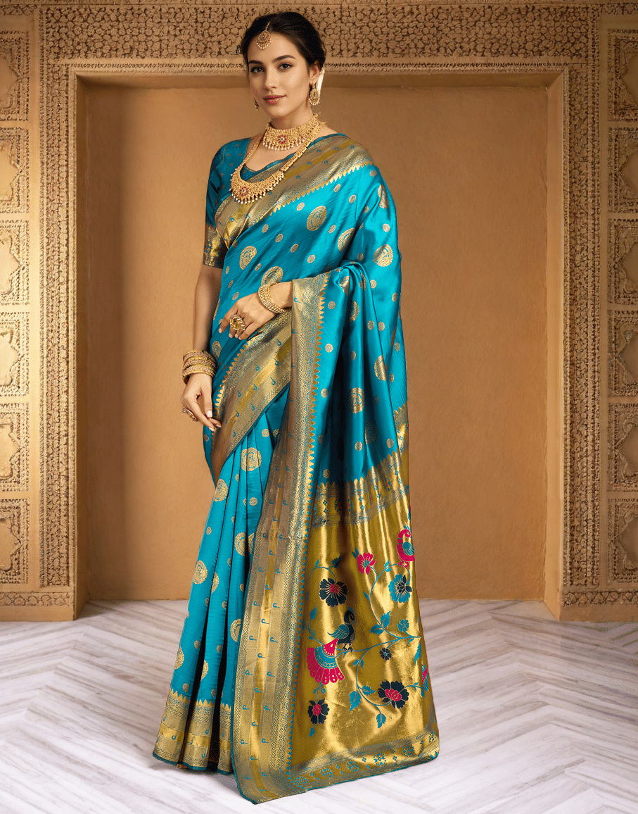     			Sindharat Fashion Cotton Silk Woven Paithani Sarees With Unstitched Blouse Piece ( Multicolor 1 )