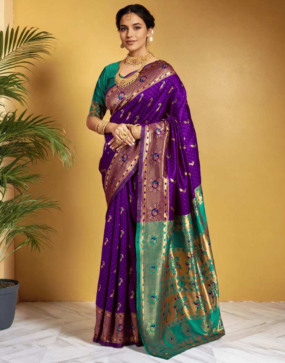    			Sindharat Fashion Cotton Silk Woven Paithani Sarees With Unstitched Blouse Piece ( Multicolor 4 )