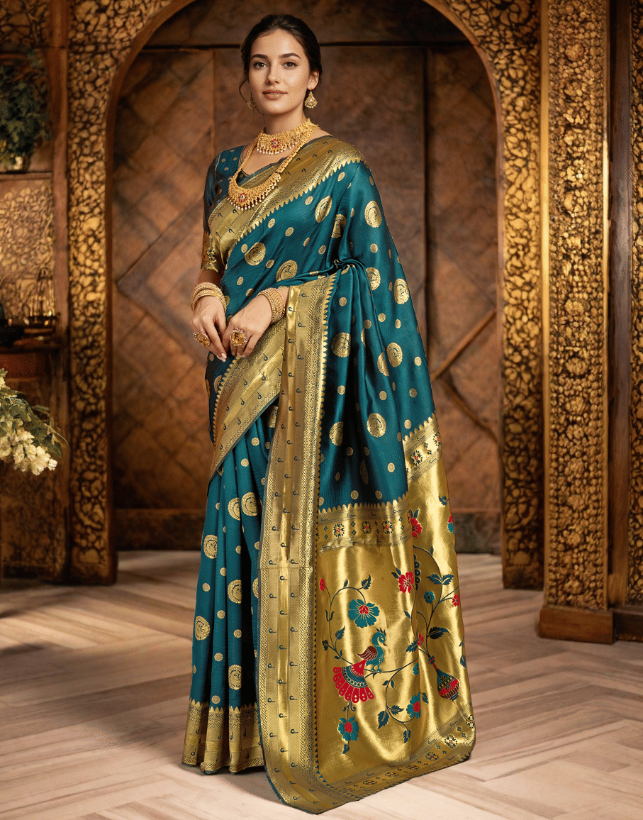     			Sindharat Fashion Cotton Silk Woven Paithani Sarees With Unstitched Blouse Piece ( Multicolor 6 )