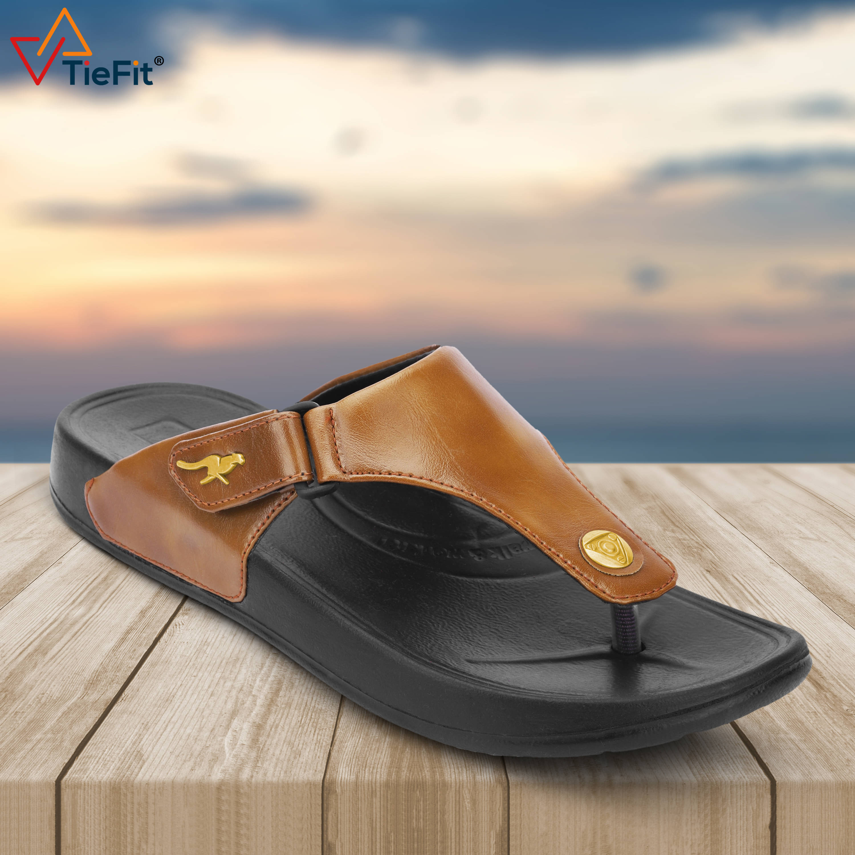     			TieFit Tan Men's Thong Flip Flop
