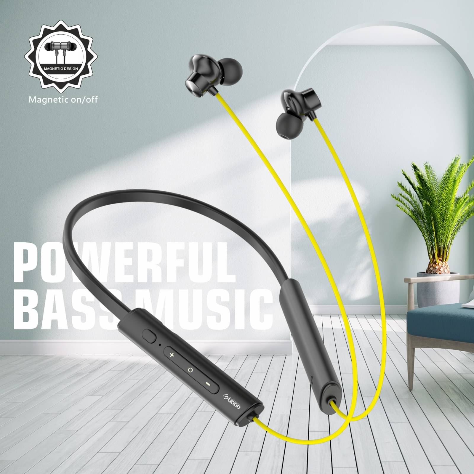     			UDDO Wireless 3 Bluetooth Neckband Deep Bass Music, Mic, Magnetic on/off Bluetooth 120Hr Playback