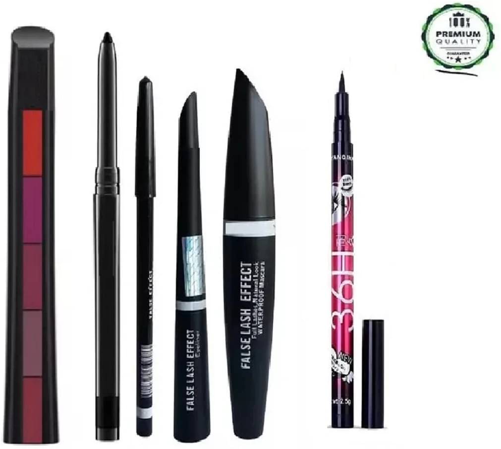     			VAGONS Makeup Kit ( Eyeliner, Mascara, Eyebrow Pencil,Lipstick,Sketch eyeliner,Waterproof kajal )