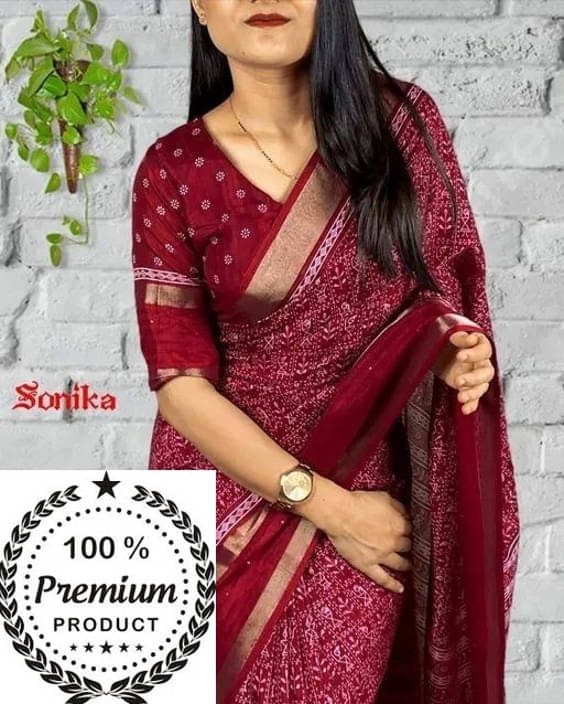    			VRAGI Art Silk Printed Regular Saree With Unstitched Blouse Piece ( Maroon )