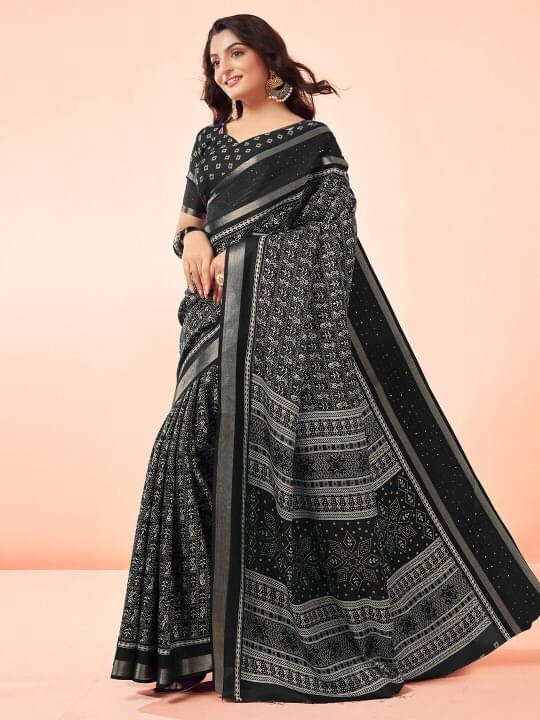 VRAGI Art Silk Printed Regular Saree With Unstitched Blouse Piece ( Black )     			VRAGI Art Silk Printed Regular Saree With Unstitched Blouse Piece ( Black )