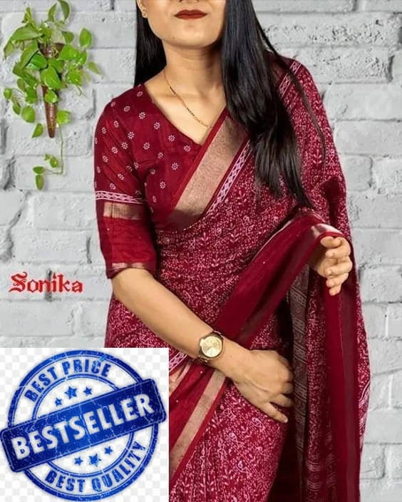     			VRAGI Art Silk Printed Regular Saree With Unstitched Blouse Piece ( Maroon )